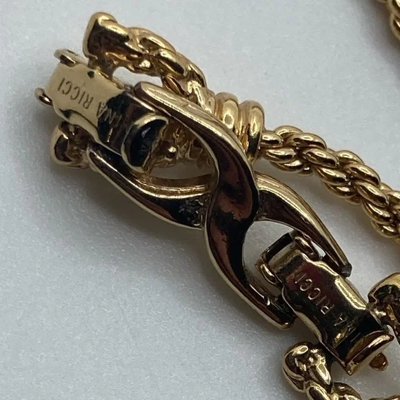 vtg Nina Ricci Black Enamel Rhinestone Square Pendant Gold Tone Necklace 17” - Picture 7 of 8